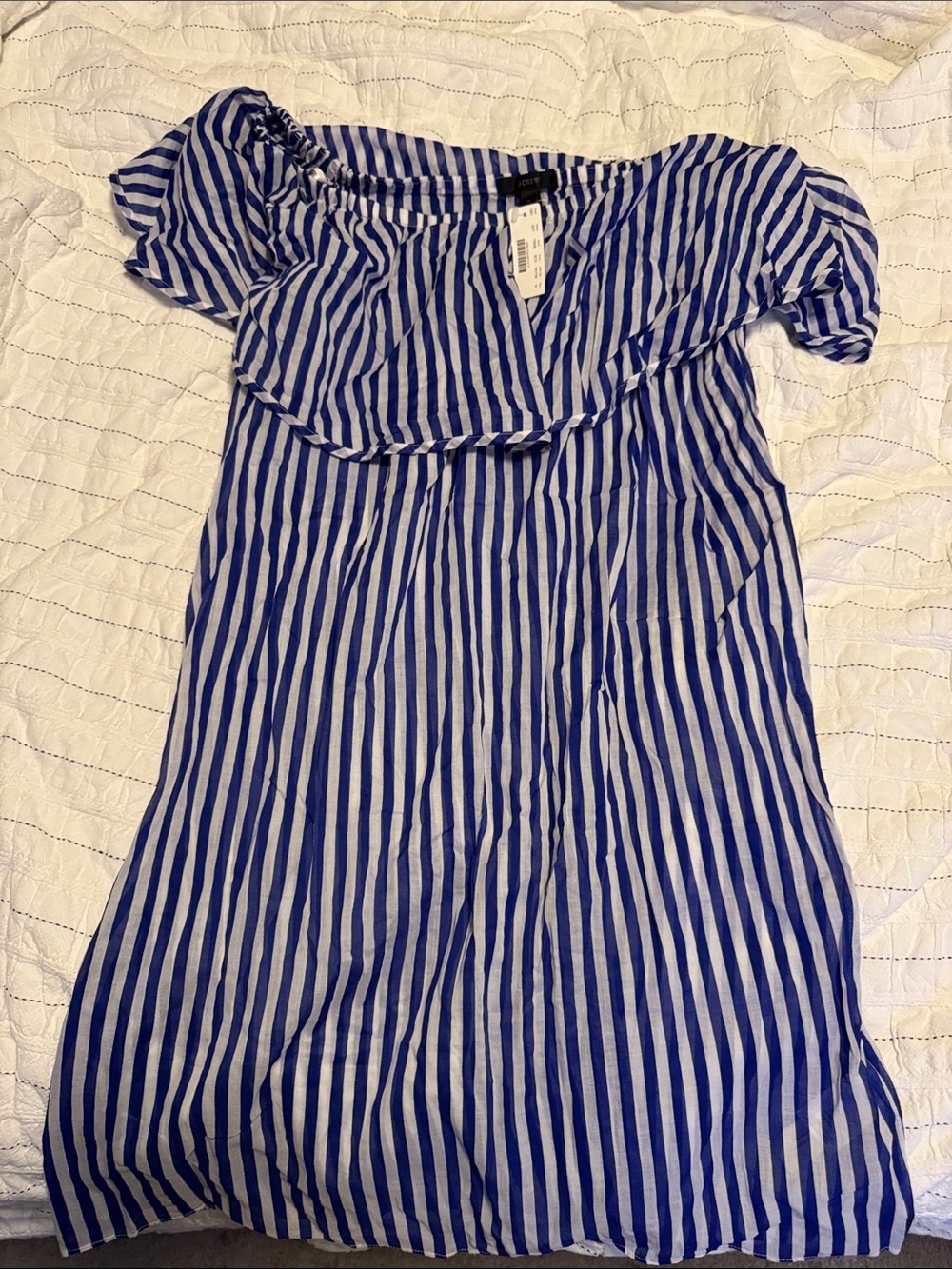J.Crew Blue and White Striped Off-Shoulder cover up